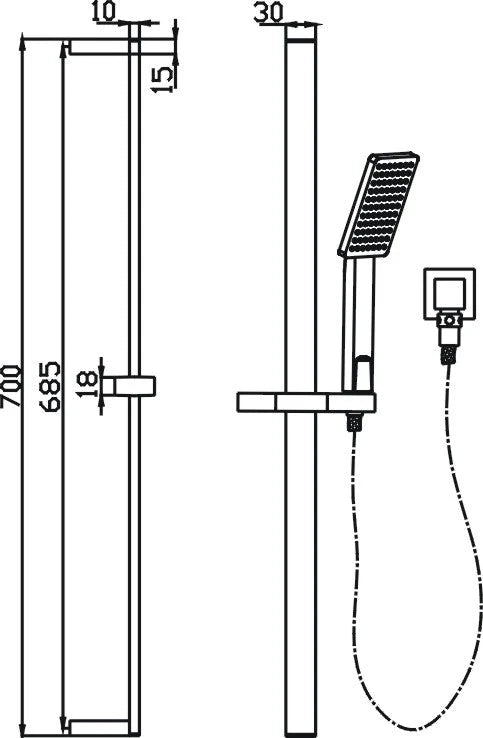 Bonza Hand Shower On Rail (Black)