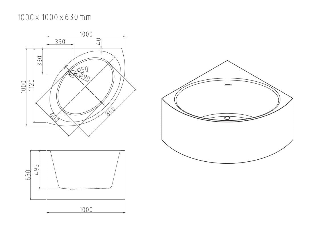 STANFORD Triangle Corner Bathtub (Gloss White) (1000/1200mm)