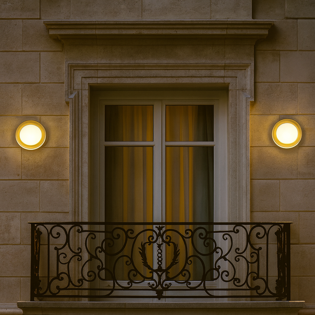 STE: Exterior LED 12V/240V Antique Brass Eyelid/Round Step/Wall Lights IP65