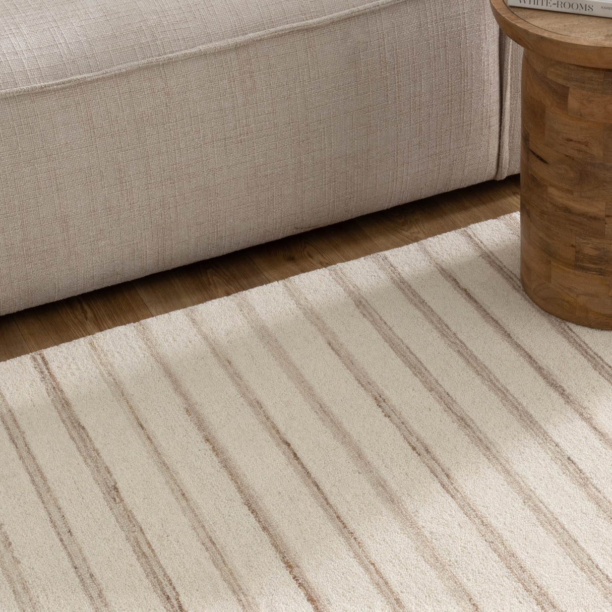 Praia Stripes Ivory Beige Wool Rug