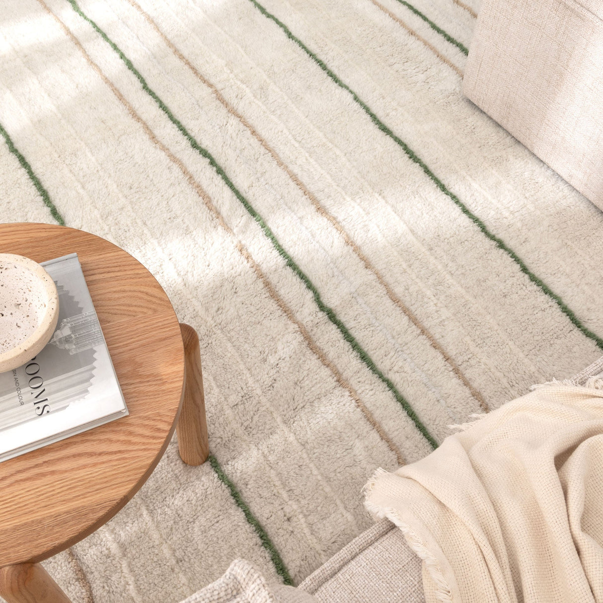 Highlands Olive Stripe Washable Wool Rug