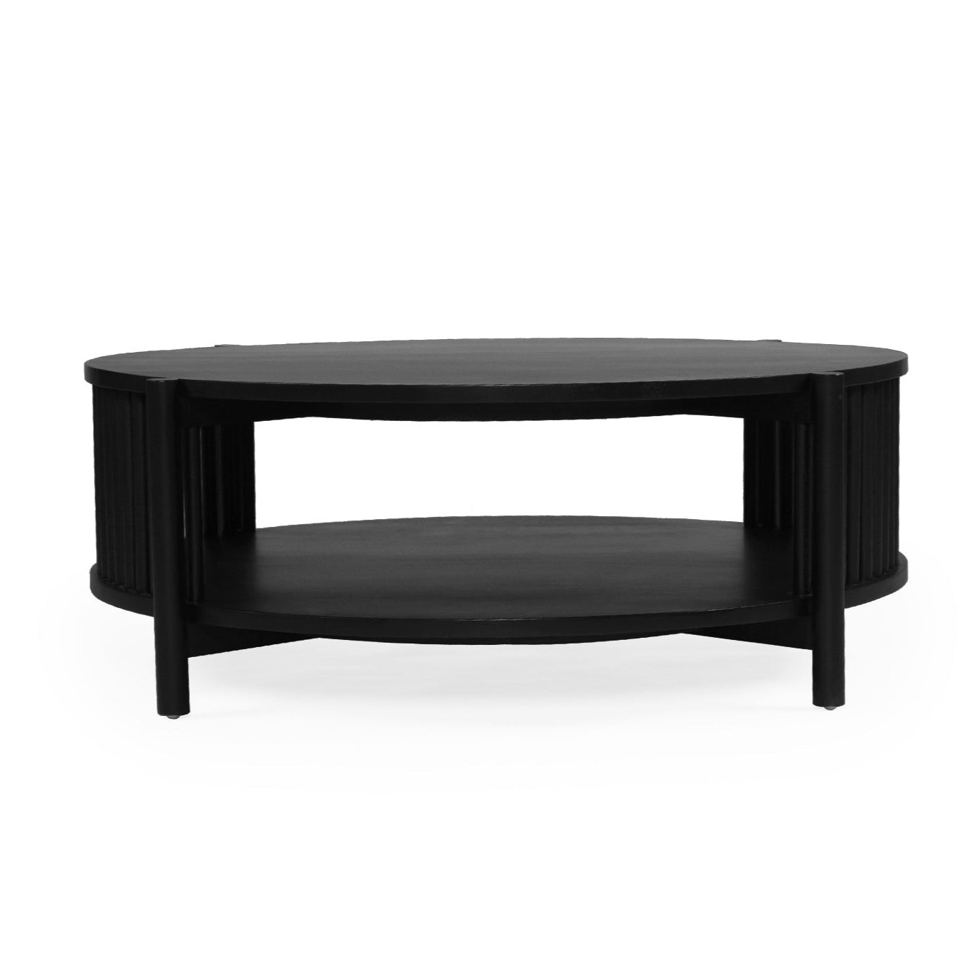 Sage Round Acacia Wood Coffee Table – Black – 1.0m
