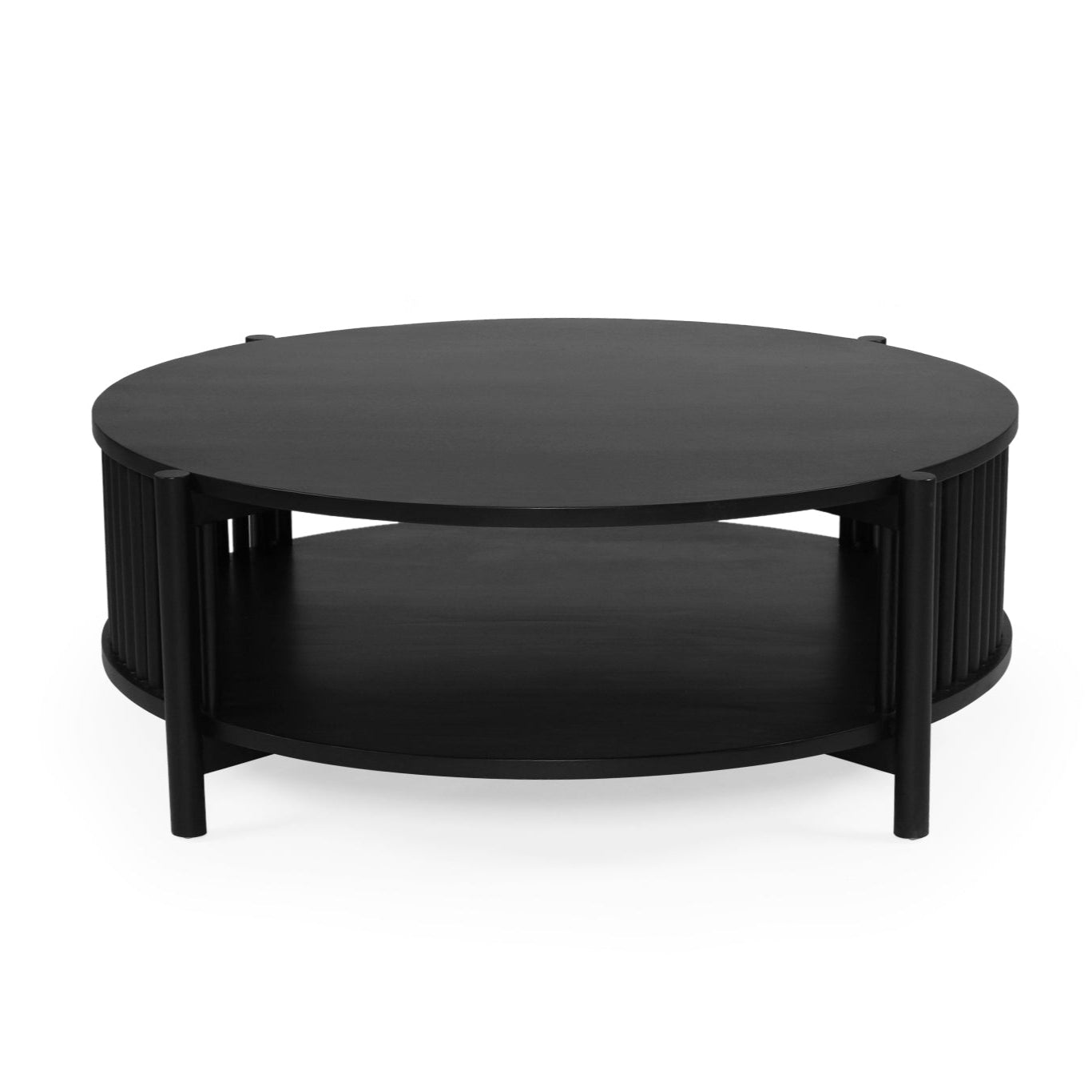 Sage Round Acacia Wood Coffee Table – Black – 1.0m