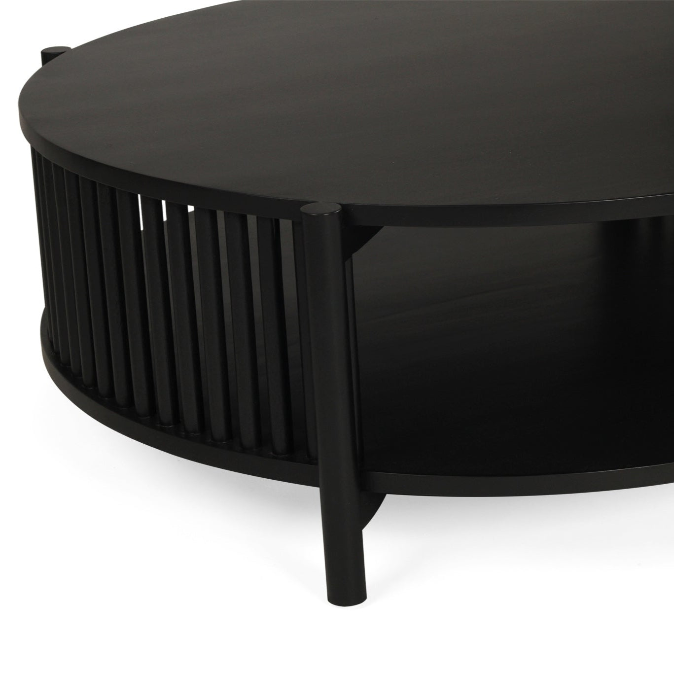 Sage Round Acacia Wood Coffee Table – Black – 1.0m