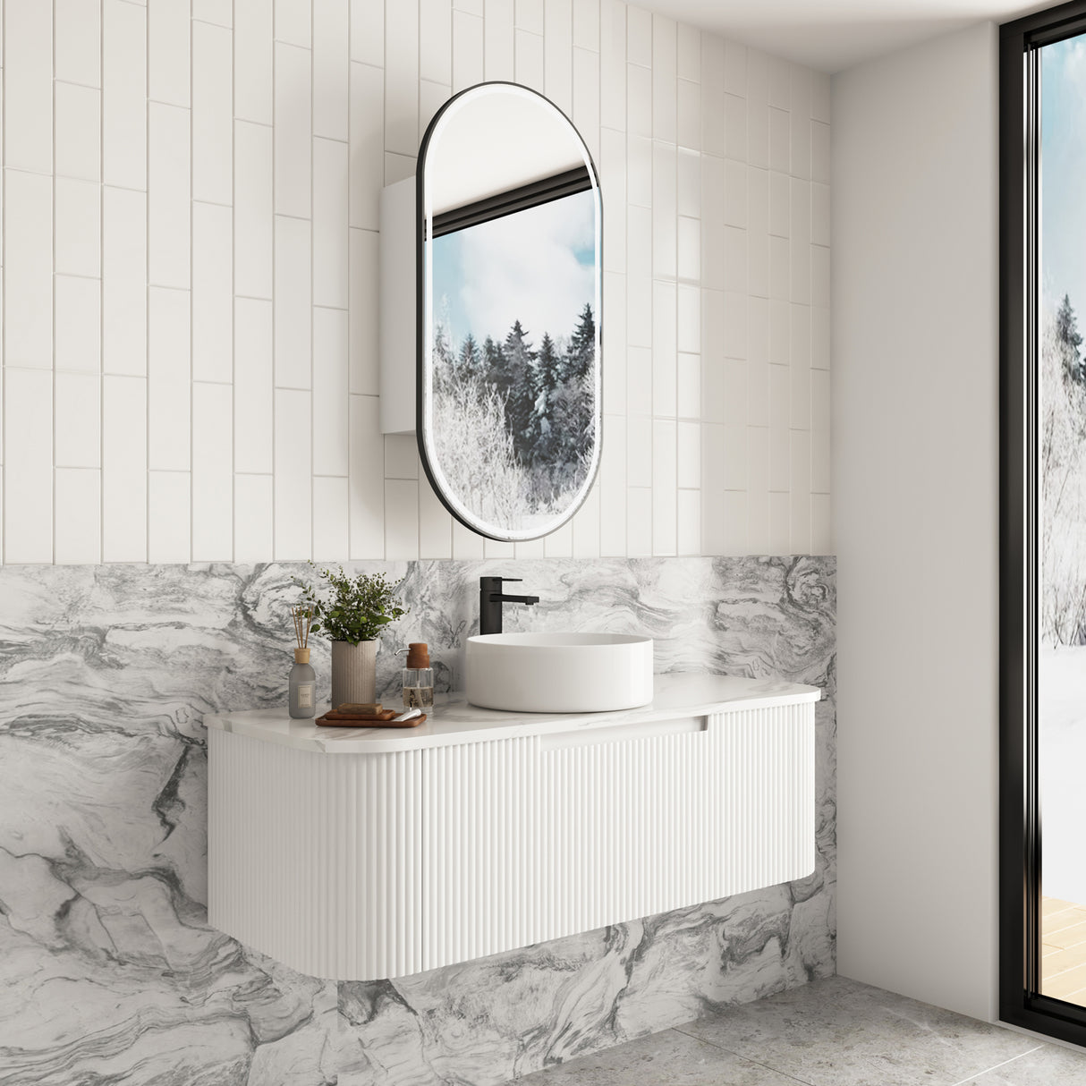 SAVIO Wall Hung Curve Vanity Matte White (All Sizes)
