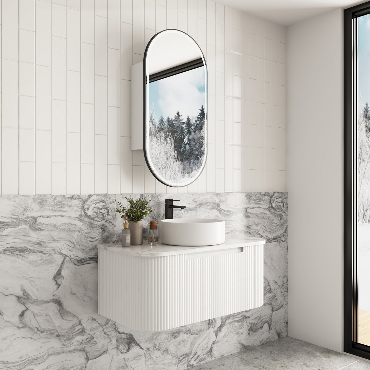 SAVIO Wall Hung Curve Vanity Matte White (All Sizes)