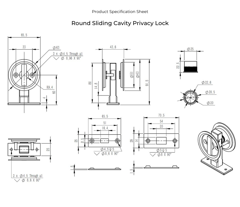 Matt Black Round Sliding Cavity Privacy Lock