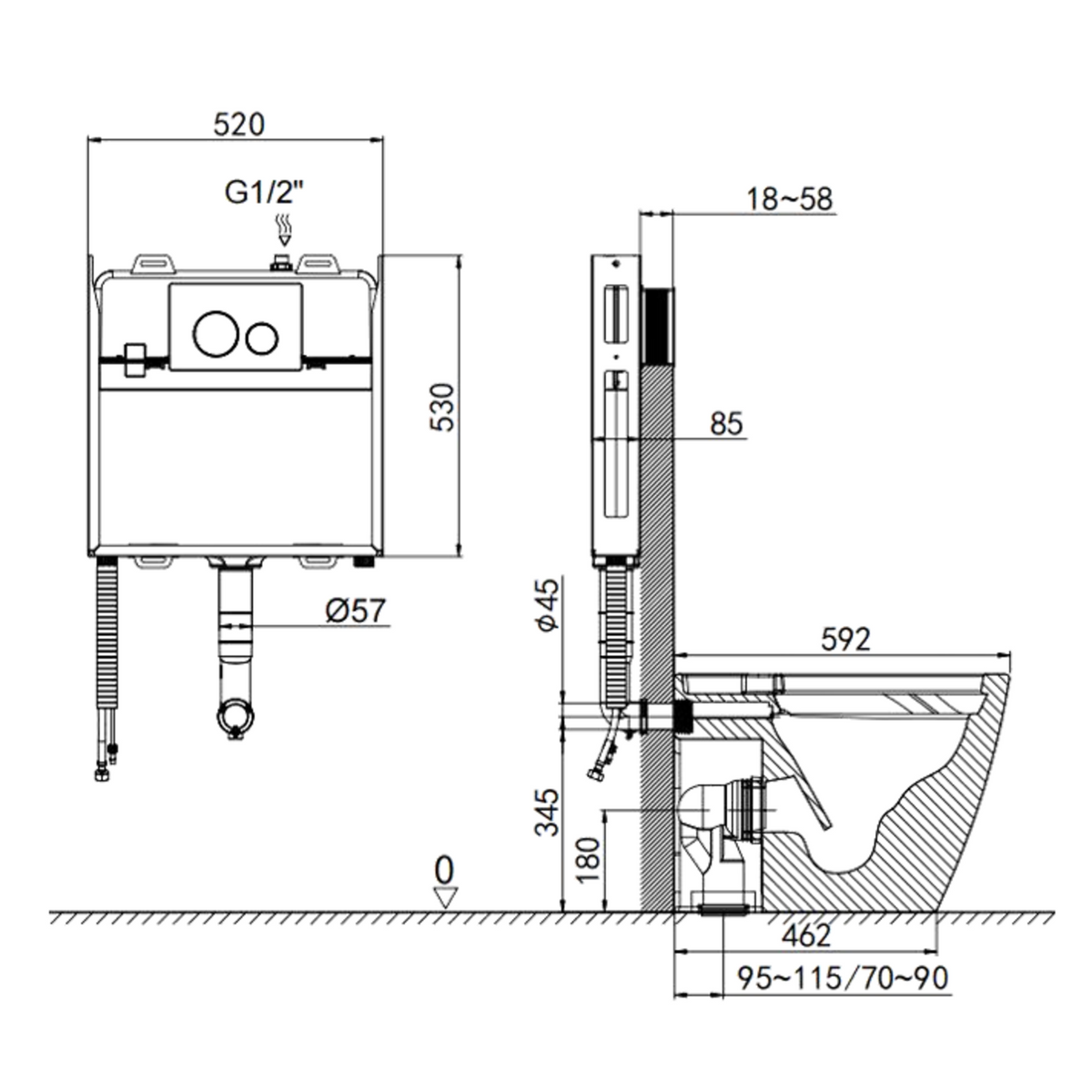 CRAWFORD Rimless Wall Faced Floor Smart Toilet