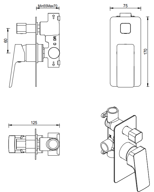 Tiago Mixer Diverter - 1P - TRIM KIT