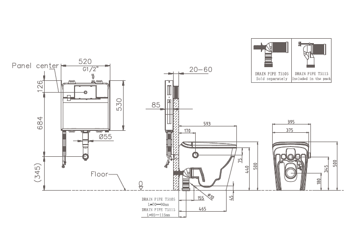 AUTOLUX Rimless Wall Faced Floor Smart Toilet