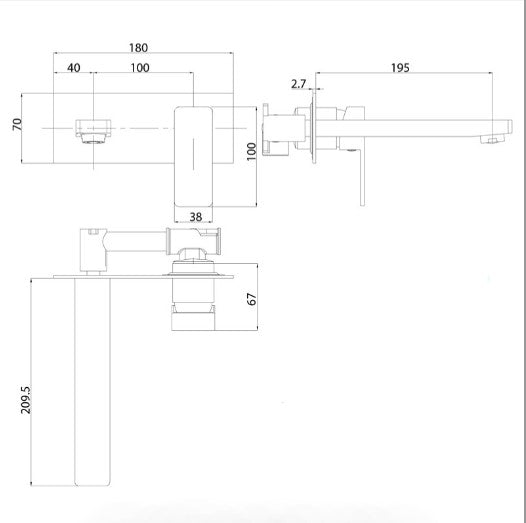Ceram Wall Basin Mixer - Matte Black Technical Drawing