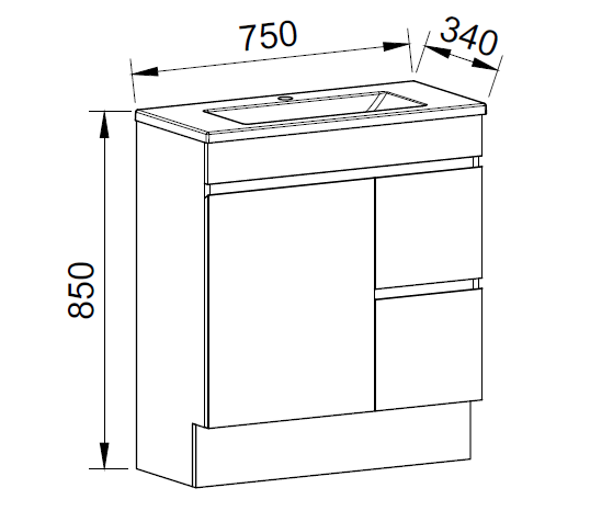 Timberline ENSUITE Single Bowl Floor Standing Vanity (All Sizes)