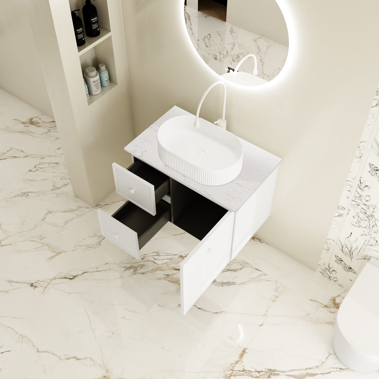 Seattle Wall Hung Vanity Cabinet Matte White 
