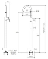 Sereia Floor Mounted Bath Mixer Lead Free drawing