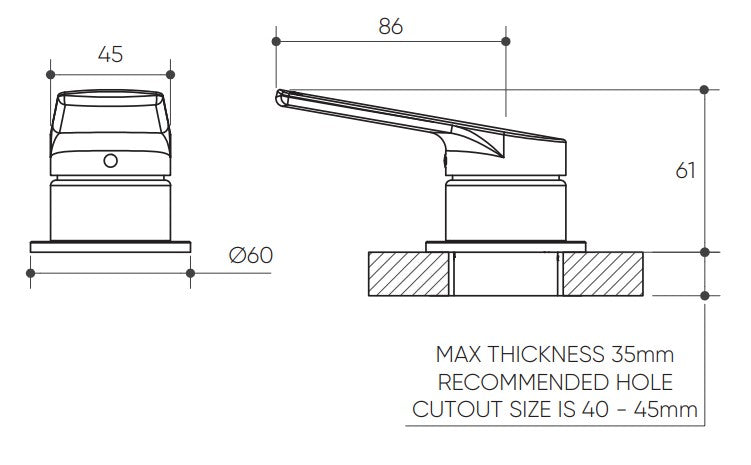 Sereia Hob Mixer Lead Free drawing