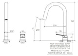 Sereia Hob Sink Mixer Set 200 Curved Spout Lead Free drawing
