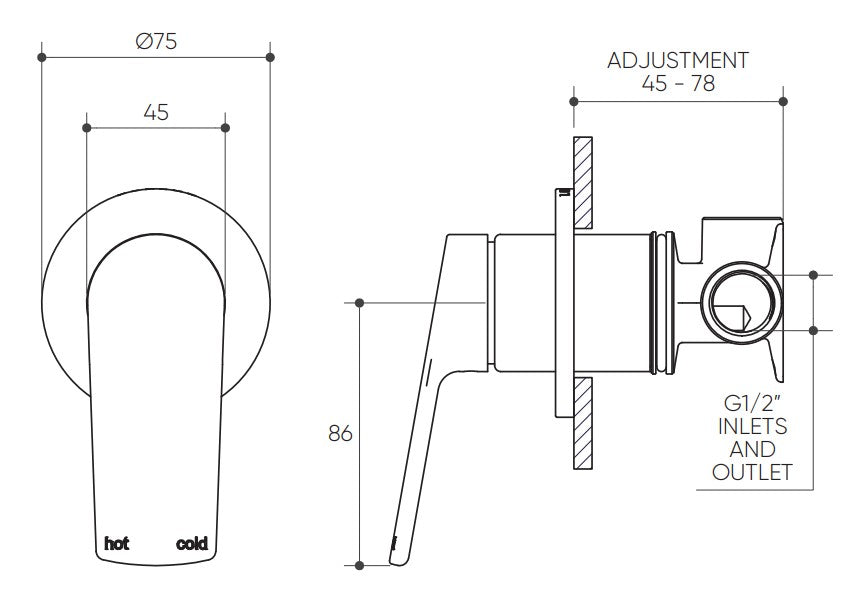 Sereia Shower/Wall Mixer Lead Free drawing