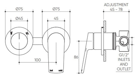 Sereia Shower/Wall Mixer with Diverter Lead Free drawing