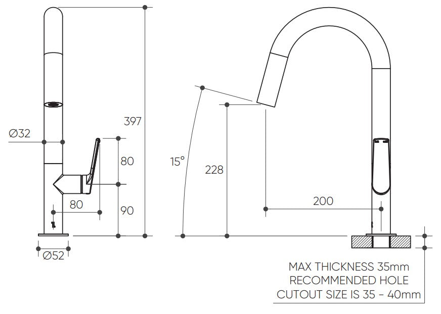 Sereia Sink Mixer 200 Curved Spout Lead Free drawing