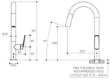 Sereia Sink Mixer 200 Curved Spout Lead Free drawing