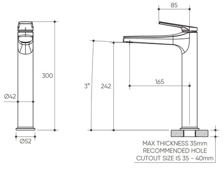 Sereia Tall Basin Mixer Lead Free drawing