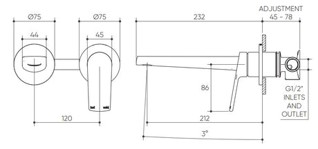 Sereia Wall Basin/Bath Mixer Set 200 Spout Lead Free drawing