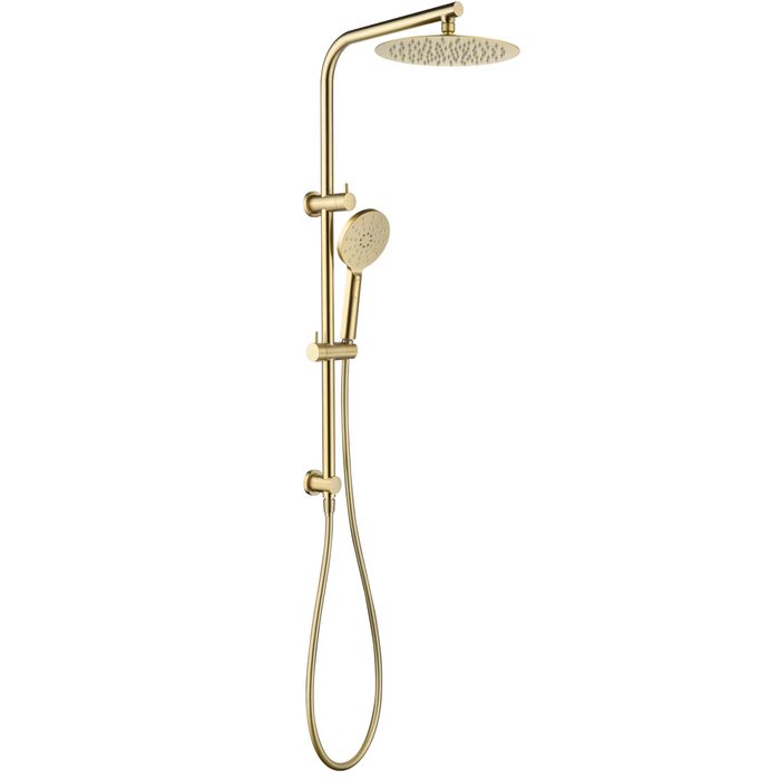 PAVIA Twin Shower On Rail Top Inlet Round (250mm) - Brushed Gold