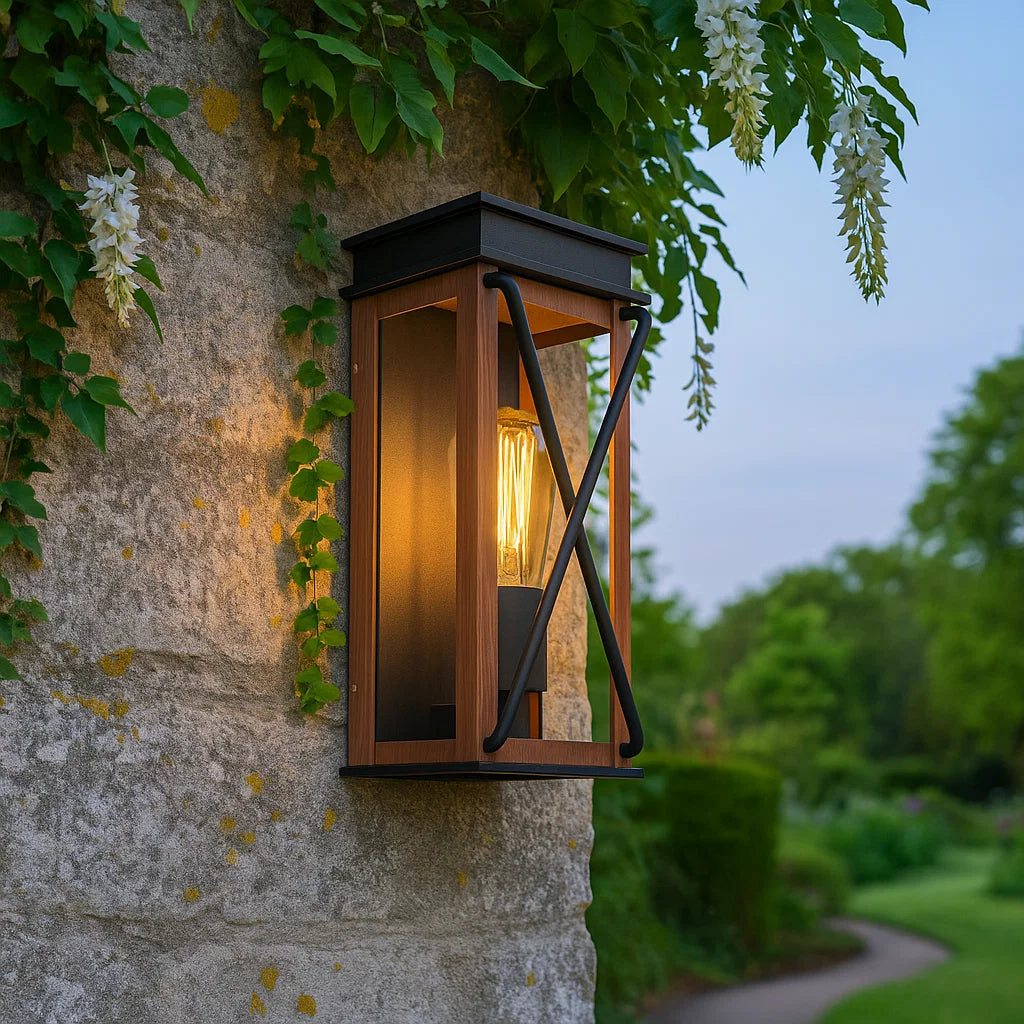 Sicily Exterior  Wall Light Black/Timber IP44
