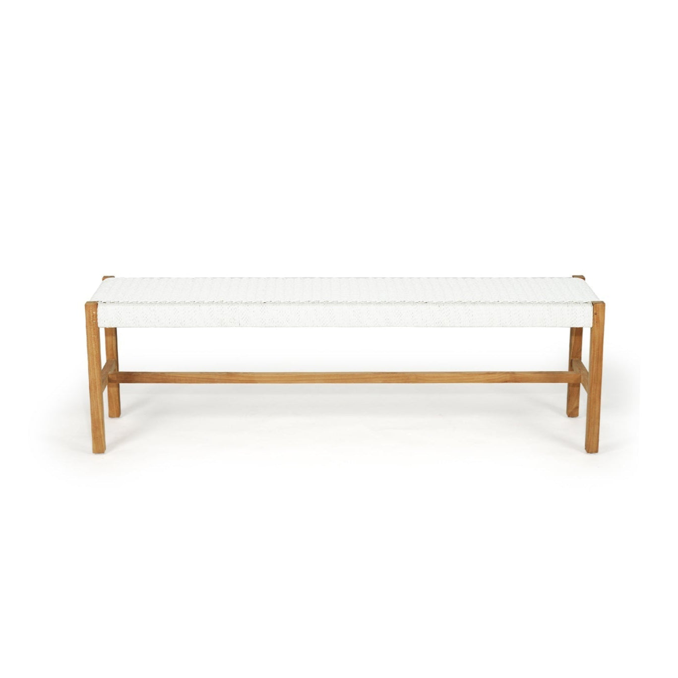 Sienna Woven Teak Bench Seat - White - Close Weave 1.52m 