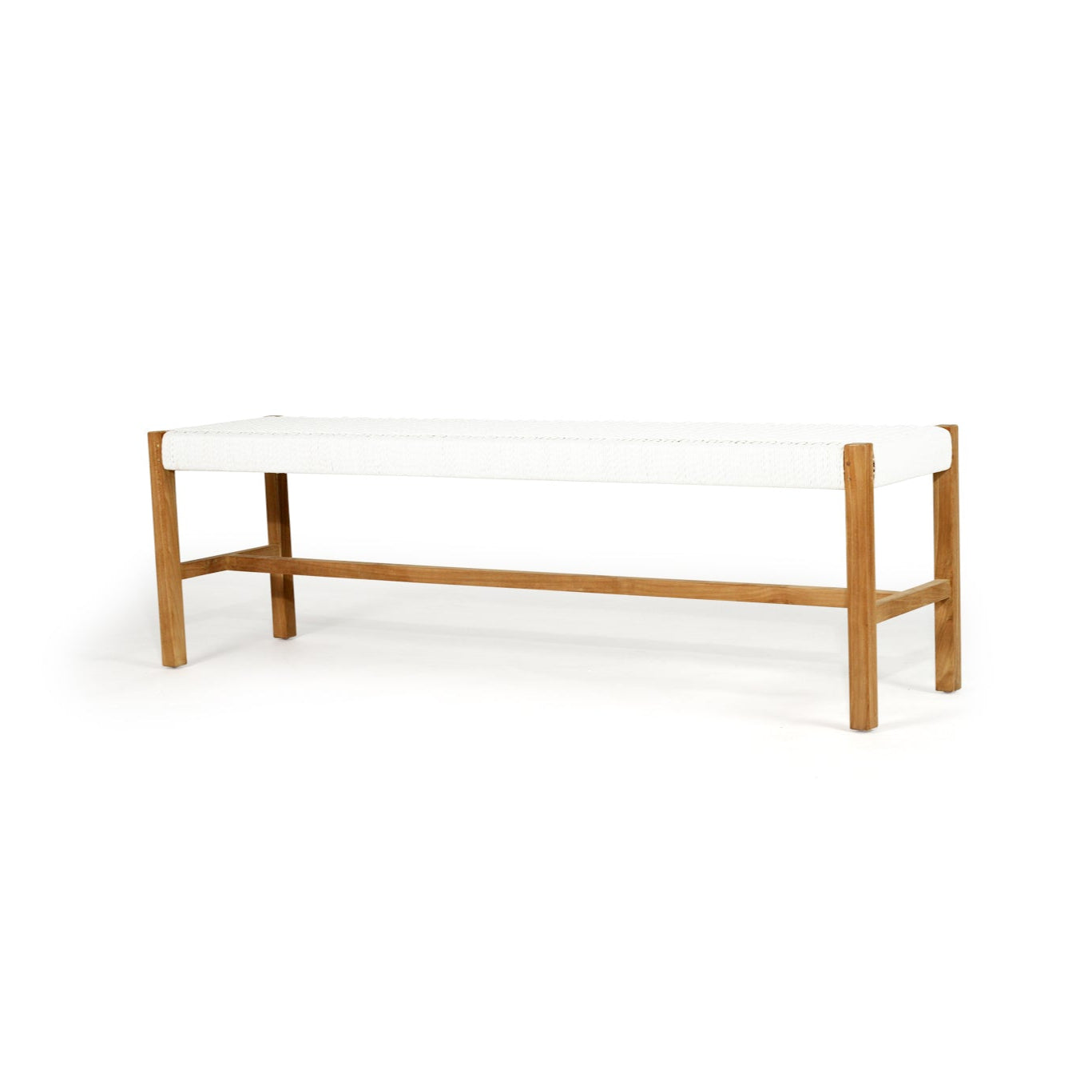 Sienna Woven Teak Bench Seat - White - Close Weave 1.52m