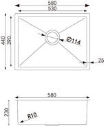 Single Bowl Top/Undermount Kitchen/Laundry Handmade 304 Stainless Steel Sink 580*440*230mm