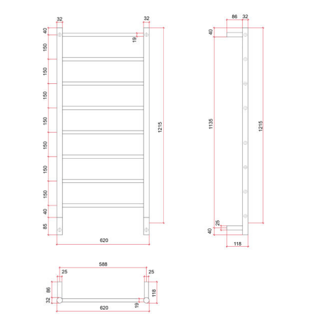 Spartan Eight Straight/Round 620x1215x118mm 8 Bars 150Watts