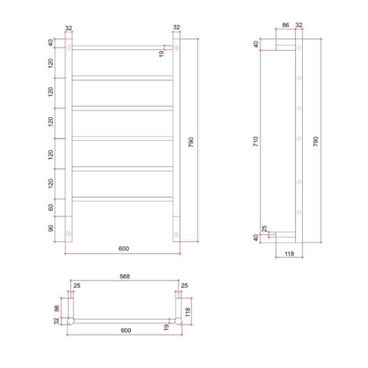 Spartan Six Straight/Round 600x790x118mm 6 Bars 80Watts