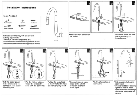 OTTI Pull Out Sink Mixer 420 - Brushed Gun Metal Technical Drawing