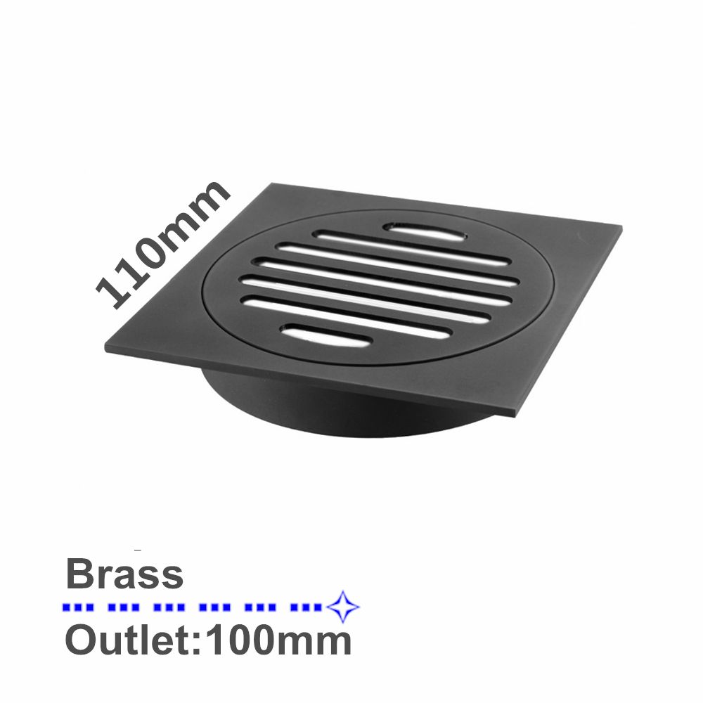 Square Brass Floor Waste Shower Grate Drain Outlet 100mm - Black