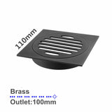 Square Brass Floor Waste Shower Grate Drain Outlet 100mm - Black