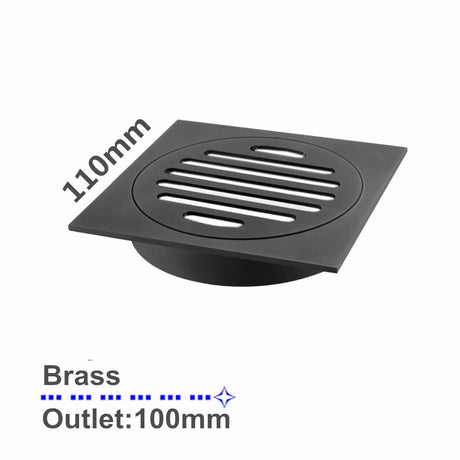 Square Brass Floor Waste Shower Grate Drain Outlet 100mm - Black