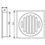 Brass Smart Tile Insert Floor Waste Shower Grate Drain 115x115mm - Black Technical Drawing