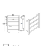 Square Electric Heated Towel Rack 4 Bars - Chrome Technical Drawing