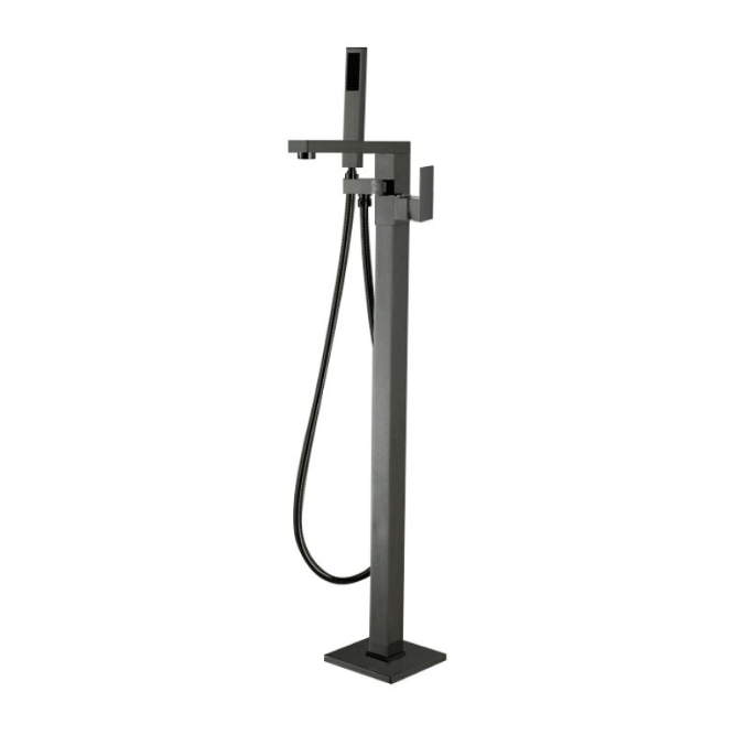 AQU Square Freestanding Bath Mixer With Handheld Shower - Brushed Gun Metal