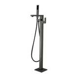 AQU Square Freestanding Bath Mixer With Handheld Shower - Brushed Gun Metal