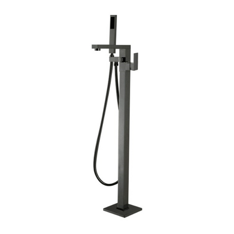 AQU Square Freestanding Bath Mixer With Handheld Shower - Brushed Gun Metal