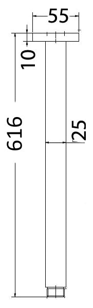 Square Shower Arm Vertical 610mm Drawing