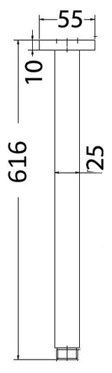 Square Shower Arm Vertical 610mm Drawing