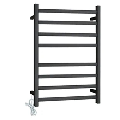 UNIVERSAL Square Stainless Steel Electric Heated Towel Rack 8 Bars Left Inlet Black