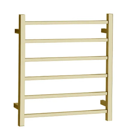 UNIVERSAL Square Electric Heated Towel Rack 6 Bars Inlet - Brushed Gold