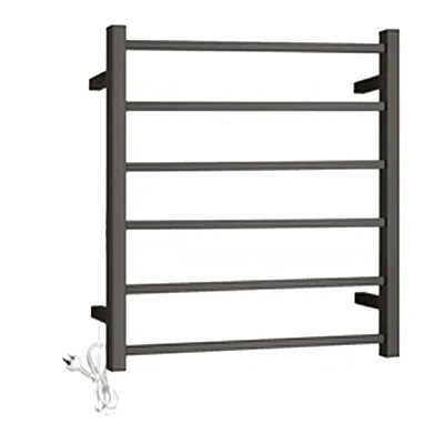 UNIVERSAL Square Electric Heated Towel Rack 6 Bars Inlet - Brushed Gun Metal