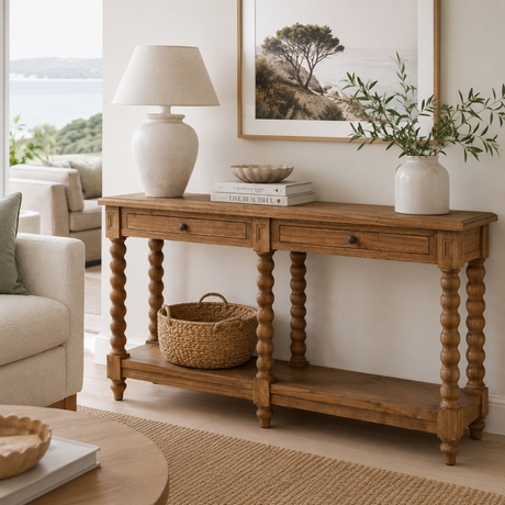 Strathmore Bobbin Console Whitley Cedar Table  – 2 Drawer – Herringbone Top - 1.3m