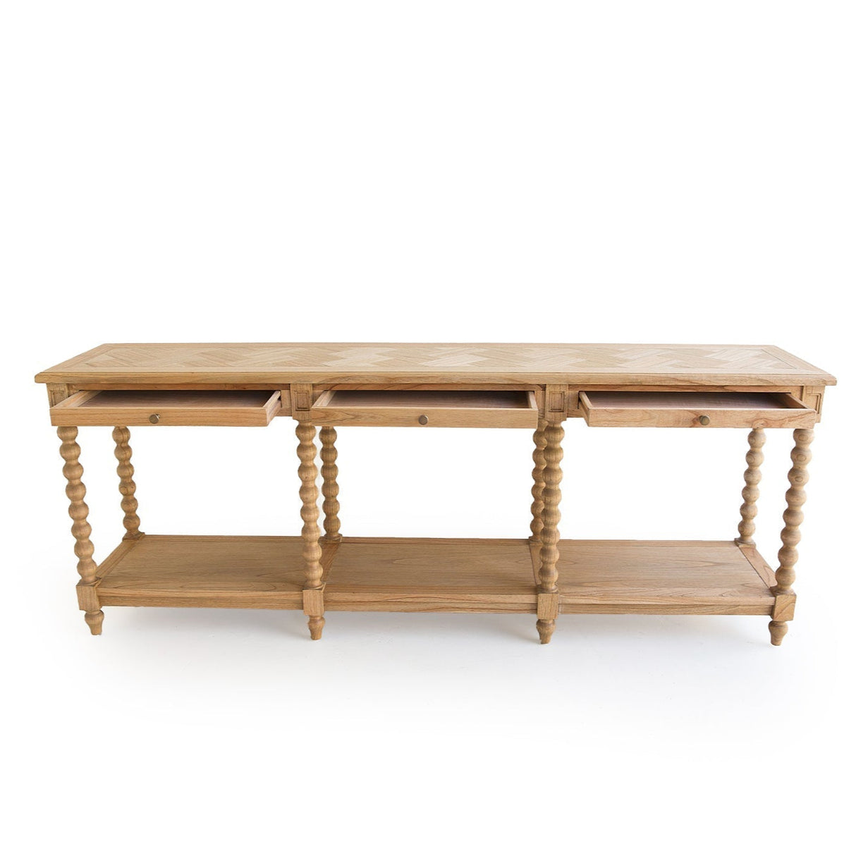 Strathmore Bobbin Console Whitley Cedar Table – 3 Drawer – Herringbone Top - 2.2m