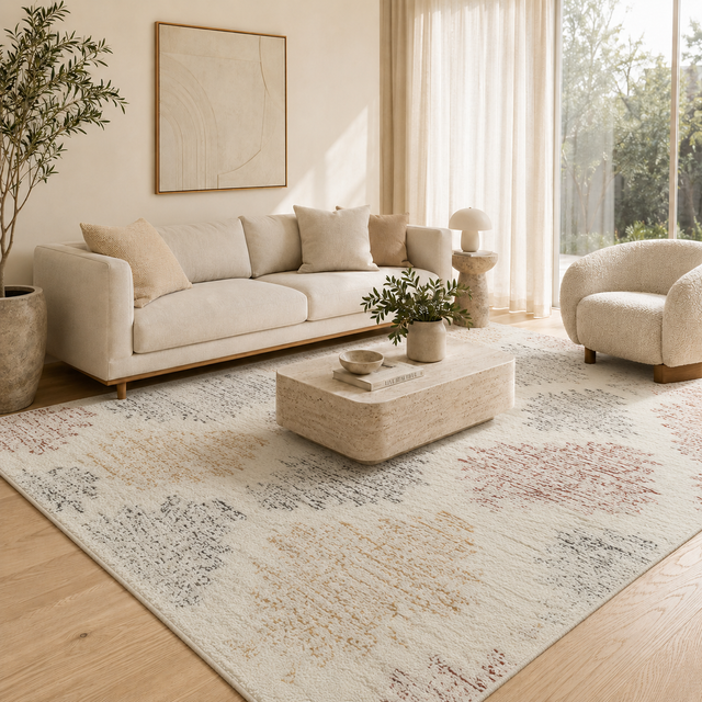 Summit Motif Cream Wool Cotton Rug